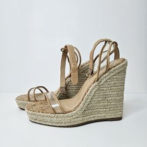JustFab Tan Espadrilles Nude Platform Wedges Sandal New Size 8.5 Shoe